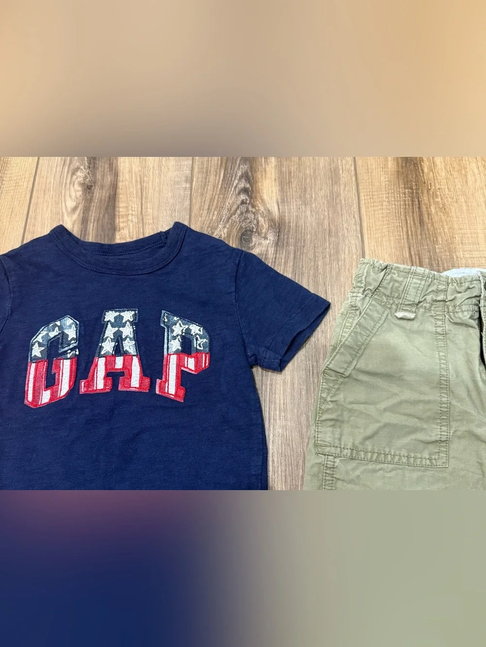 GAP Boys 2T Patriotic Logo Tee & Khaki Shorts Outfit Bundle